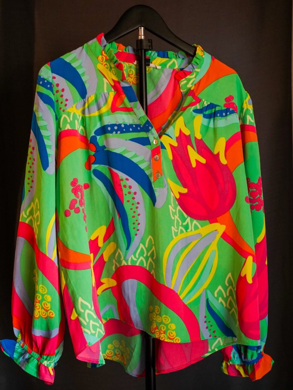 Michelle McDowell Vibrant Abstract Floral Print Blouse Women's Medium
